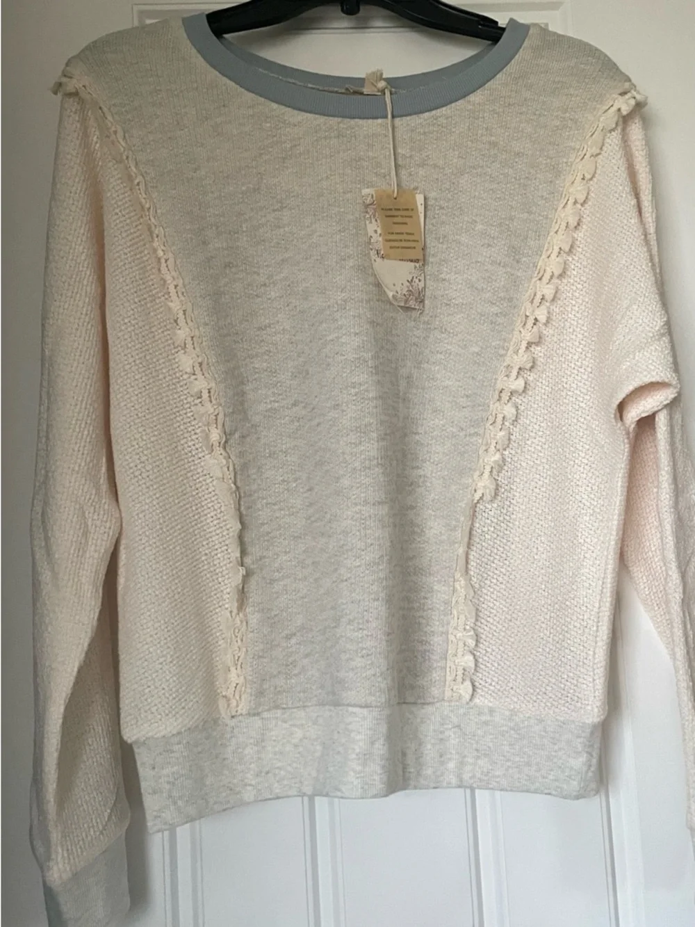 Hem & Thread Cream & Light Blue Crewneck Sweater - Picture 1 of 7